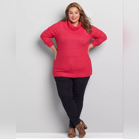Lane Bryant Bright Pink Cowl Neck Tunic Sweater Size 14/16 - Picture 9 of 10